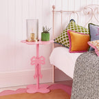Pink Bow Side Table Small Wood End Table Coffee Coquettish Room Decor Pink Bedside Cocktail Drink Stand for Small Spaces Nightstand Bedroom Couch Chair
