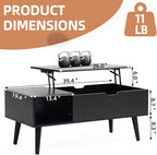 Finnhomy Lift Top Coffee Table with USB Type-C Charging Station, LED Lights and Power Outlet, 3-in-1 Multifunctional Table with Hidden Compartment and Large Storage, for Living Room Home Office, Black