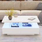 MHOM 41.3" LED Coffee Table, Modern White High Gloss Living Room Table with 4 Drawers, Stylish Center Table for Living Room, Office and Apartment, White