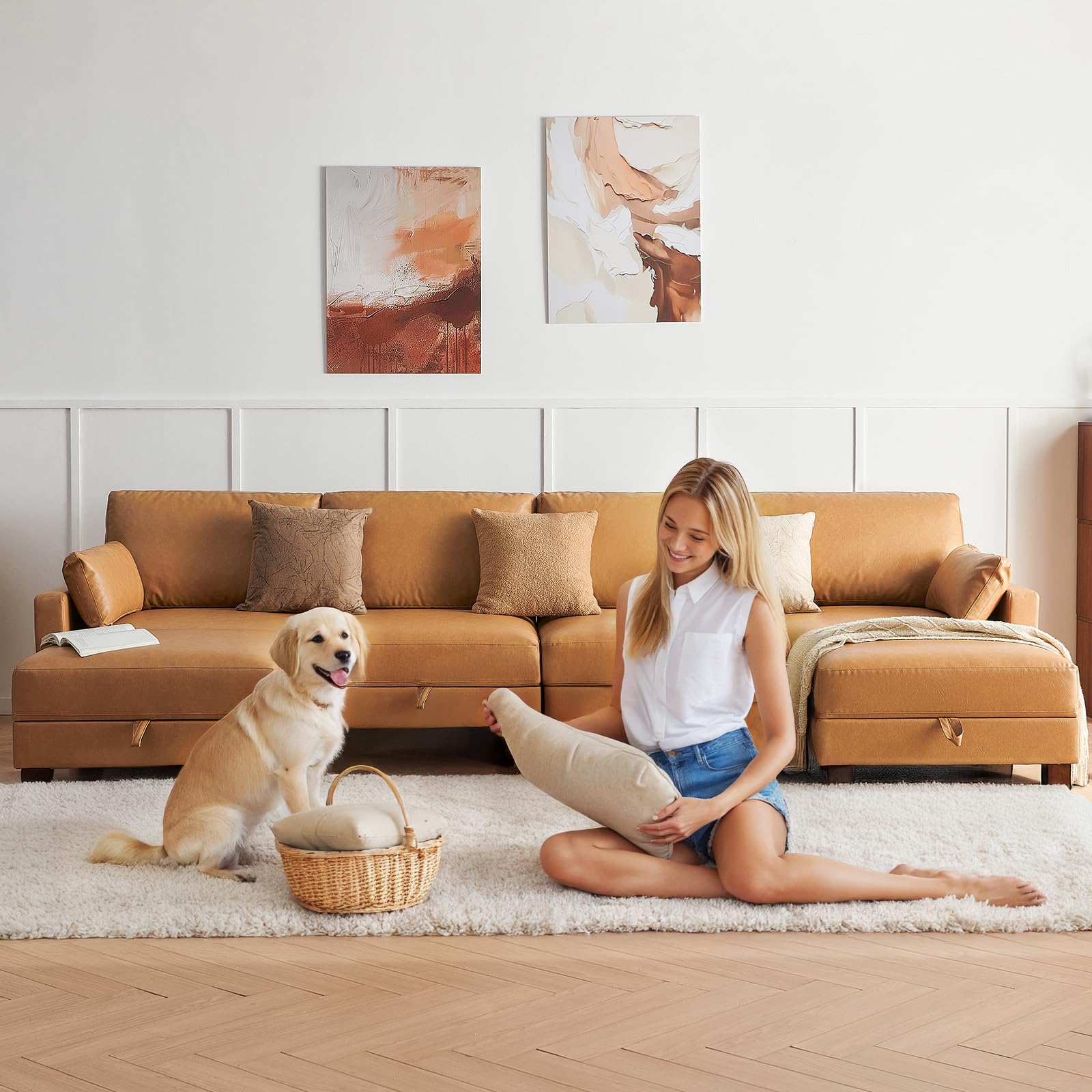 Large Modular Sofa, 248'' Sectional Sofa, Living Room Couch Sets with Storage, 16 Seats Big Couch for House, Office,Villa, Tan