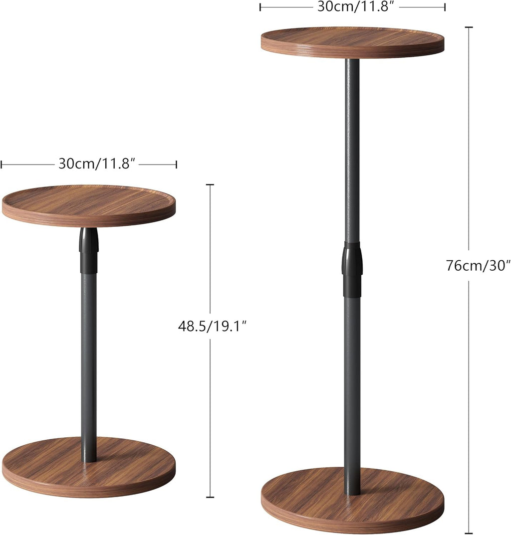 Adjustable End Table, Small Round Side Table, Drink Table for Small Spaces, Pedestal Nightstand for Living Room, Bedroom, Sofa Couch, Rustic Brown ET-010BR