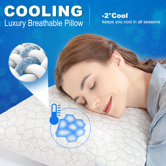 SUPA MODERN Cooling Bed Pillows for Sleeping 2 Pack Shredded Memory Foam Pillows Adjustable Cool Pillow for Side Back Stomach Sleepers Luxury Gel Pillows Queen Size Set of 2 Washable Removable Cover