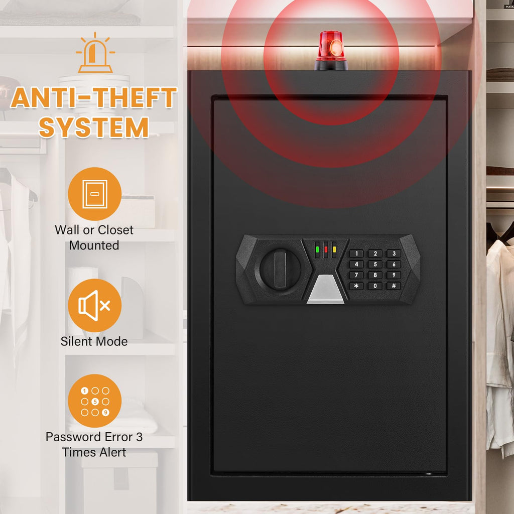 4.1 Cuft Fireproof Safe For Home Documents, Safe Box Fireproof Waterproof, Security Document Safes With Keypad Key Lock, Silent Mode, Removable Shelf, Large Digital Combination Safe For Money Jewelry