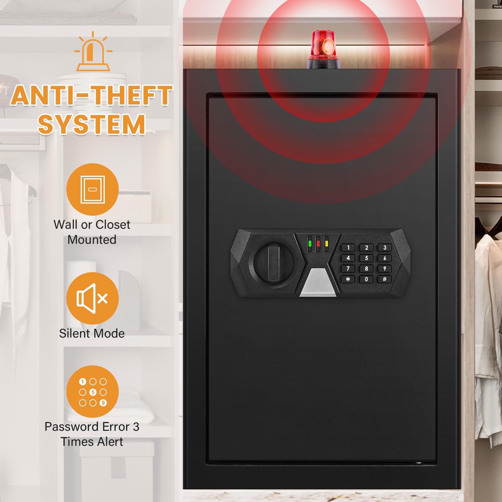 4.1 Cuft feuerfester Safe für Hausdokumente, feuerfeste und wasserdichte Safe-Box, Sicherheitssafes mit Tastatur-Schlüsselschloss, stillem Modus, herausnehmbarem Regal, großer digitaler Kombinationssafe für Geld und Schmuck