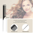 3 Pack Hair Rat Tail Combs Set, Parting Rattail, Teasing Fine Tooth Comb, Metal Hair Pick Detangling, Heat Resistant Carbon Fiber Teasing Comb, and Stainless Steel Pintail(Black)