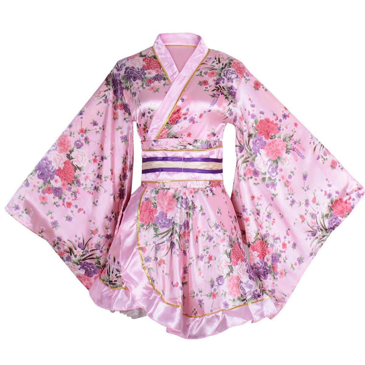 Kimono Costume Adult Japanese Geisha Floral Patten Gown Blossom Bathrobe Sleepwear With Obi Belt