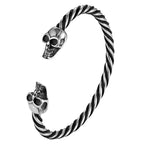 Bold Men’s Biker Bracelet – Skull, Wolf, and Foxtail Chain Designs in Polished Silver & Black Genuine Leather – Rust & Discoloration Resistant Stainless Steel – Jewelry Gift or Accessory for Men