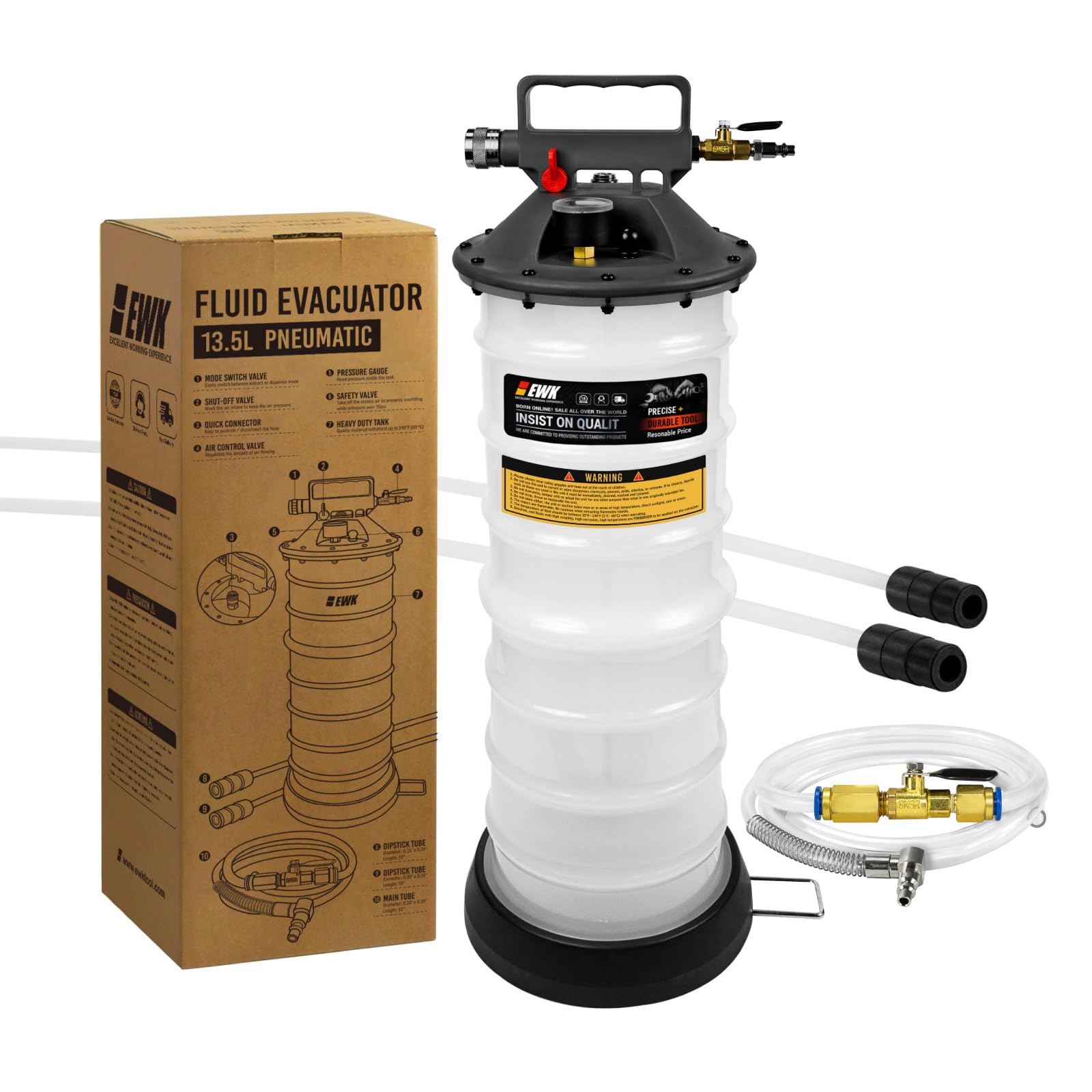 EWK 15L Pneumatic/Manual Oil Extractor Pump, Fluid Evacuator for Oil Change, Large Capacity Vacuum Evacuation Tool for Cars Trucks and Agricultural Machinery