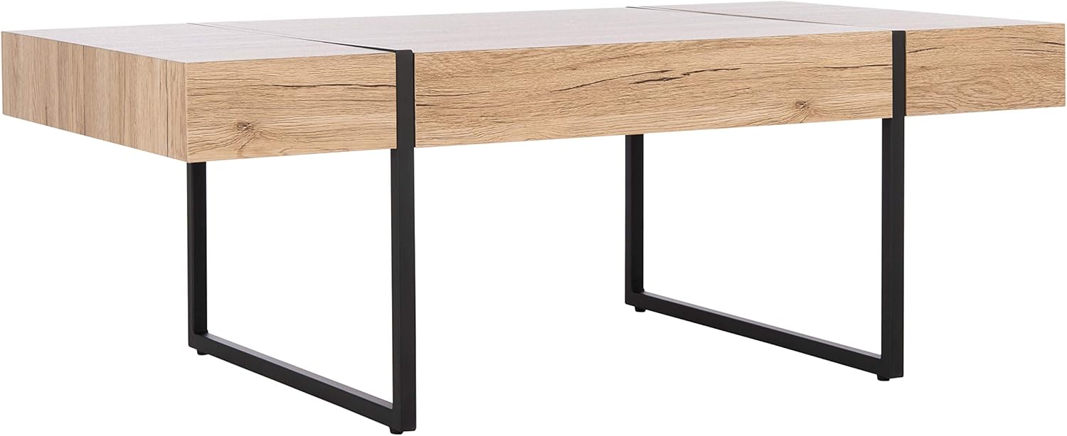 SAFAVIEH Home Collection Tristan Modern Rectangular Coffee Table COF7000B, 43.3" W x 23.6" L x 15.7" H, Natural/Black Metal Legs