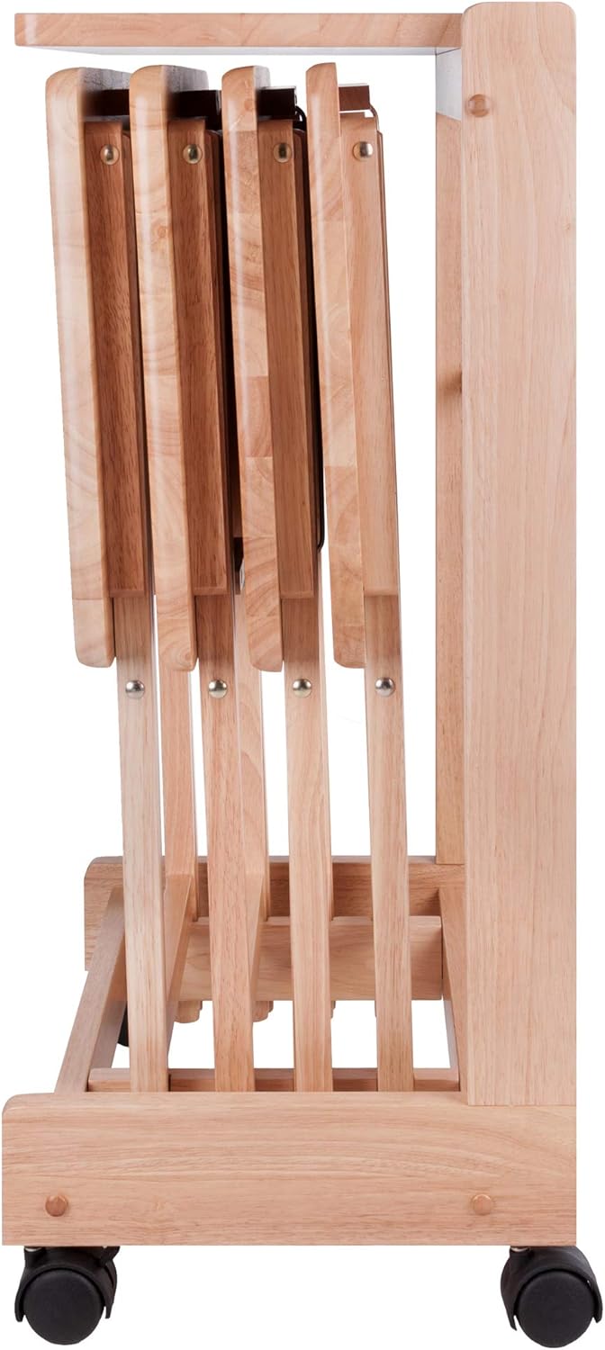 Winsome Brienda Snack Table Set with Mobile Serving Cart, for Living Room, Patio, 32", Natural, Set of 4 Tables