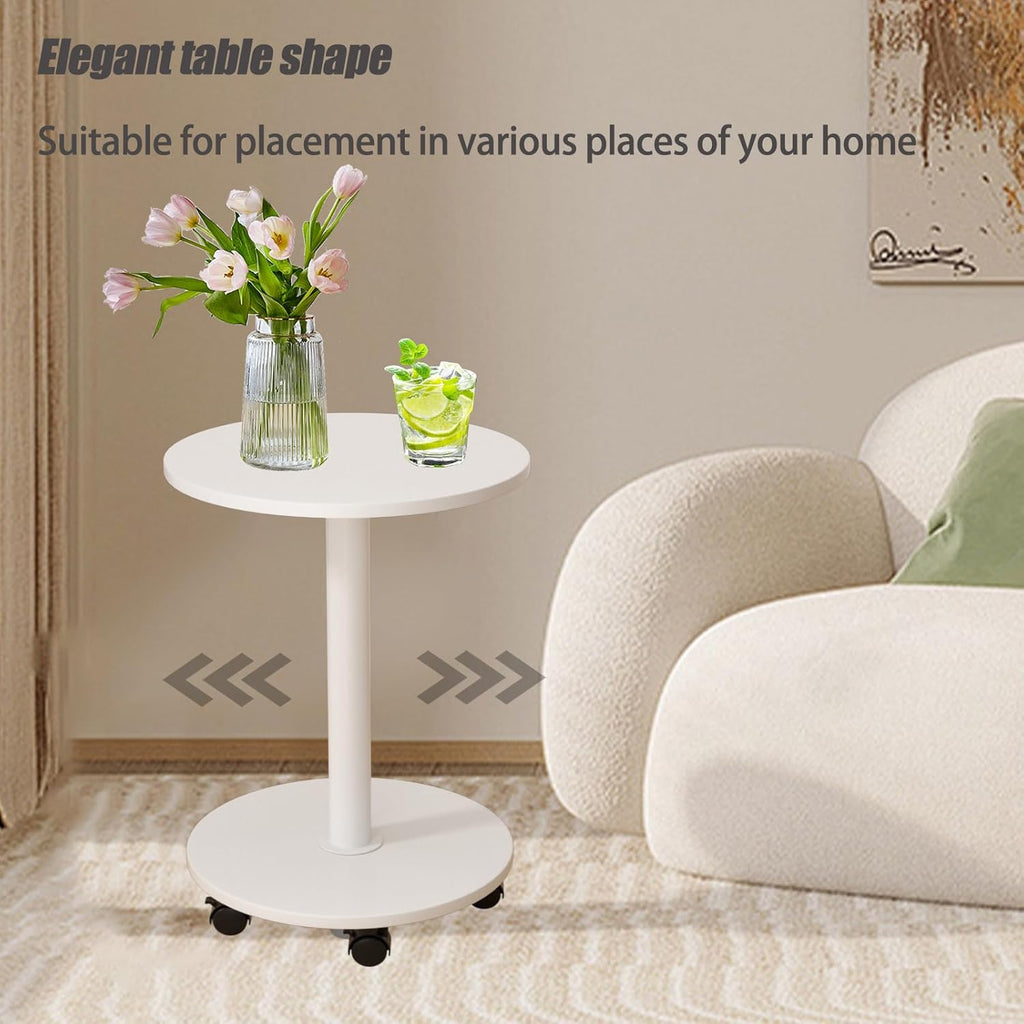 Pedestal Side Table Round with Wheel, Rotating Couch Tables That Slide Under, Small Side Table for Living Room and Bedroom Sofas, Beds, Mini Coffee Tables, (H) 22.4 *(W) 11.8 (Assembly Required)