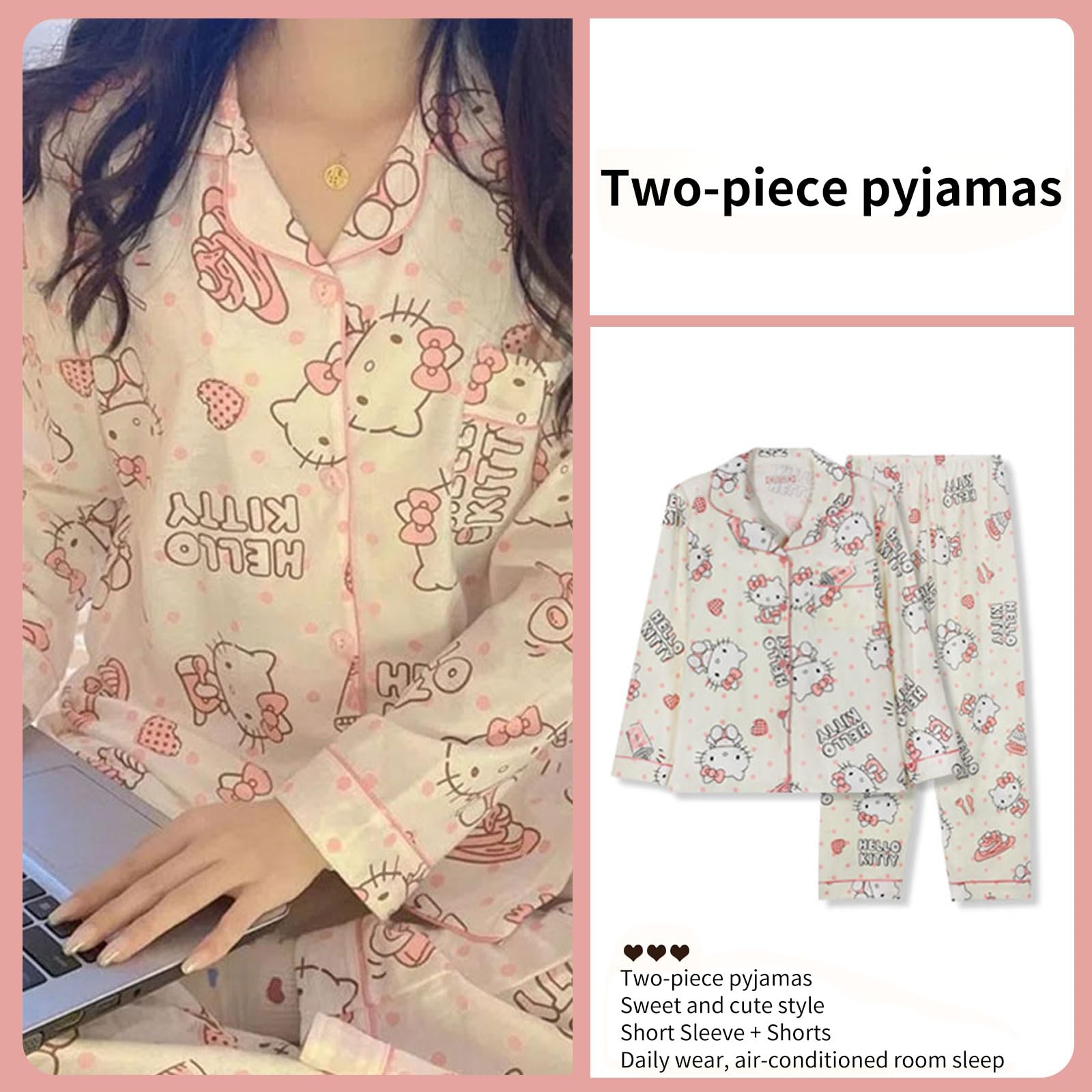 TradWloth Cute Women's Pajama Sets, Cartoon Print Sleepwear Long Sleeve Shirt and Casual Pajama Pants