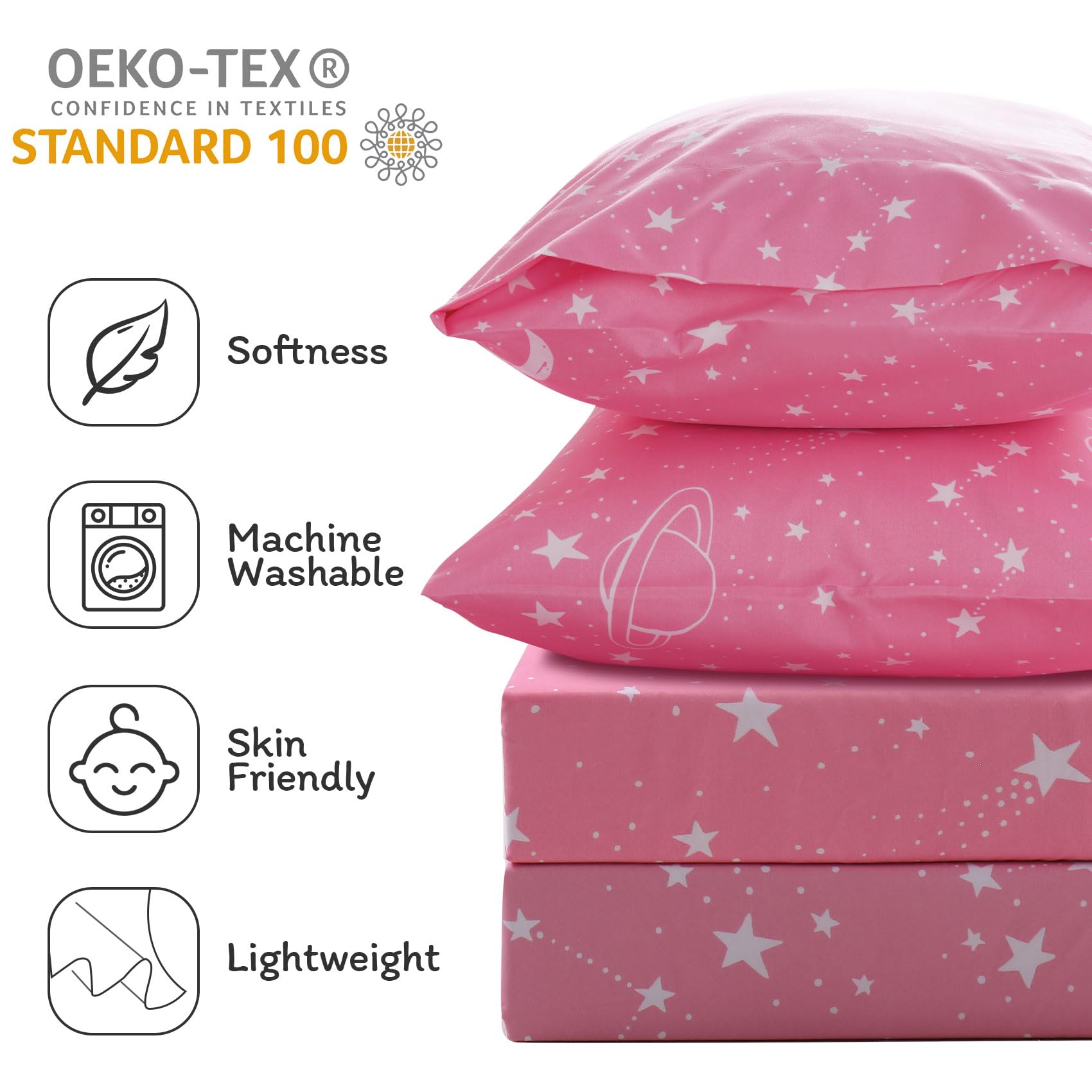 ست ملحفه کودکان یونیکورن صورتی JSD، سایز تویین، ۳ تکه، ملحفه‌های رختخواب میکروفایبر چاپ شده با طرح رنگین کمان برای دختران، جیب عمیق