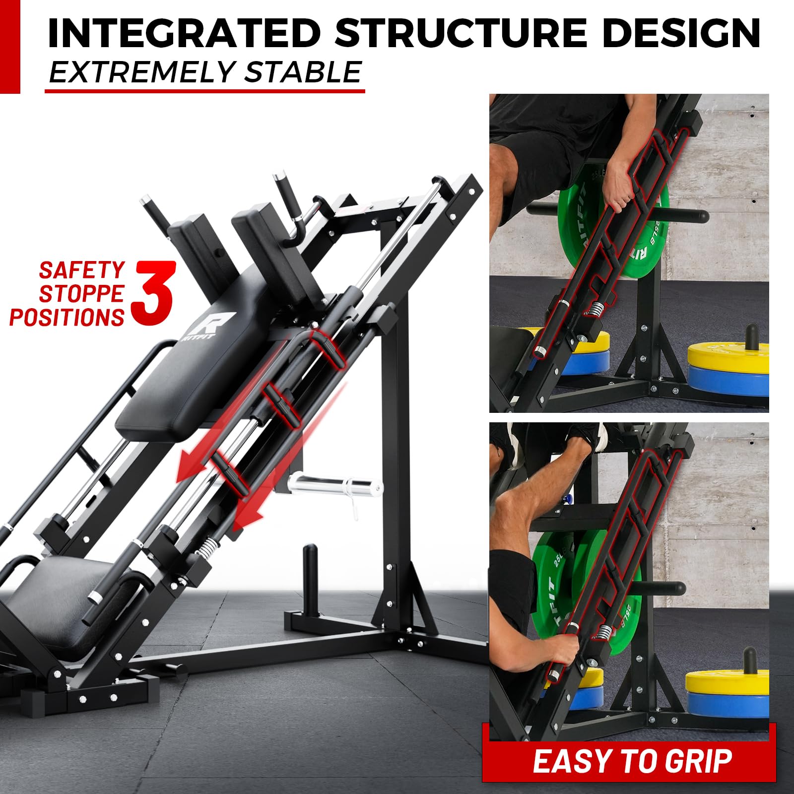 RitFit Leg Press Hack Squat Machine, Professional Adjustable Leg Press Machine for Home Gym with Linear Bearing, Specialty Hack Squat Machine for Full Lower Body Workout with Weight Storage Posts