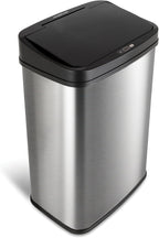 Ninestars Automatic Touchless Infrared Motion Sensor Trash Can, 13 Gal 50L, Stainless Steel Base (Rectangular, Black Lid), Black Trim
