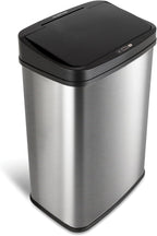 Ninestars Automatic Touchless Infrared Motion Sensor Trash Can, 13 Gal 50L, Stainless Steel Base (Rectangular, Black Lid), Black Trim