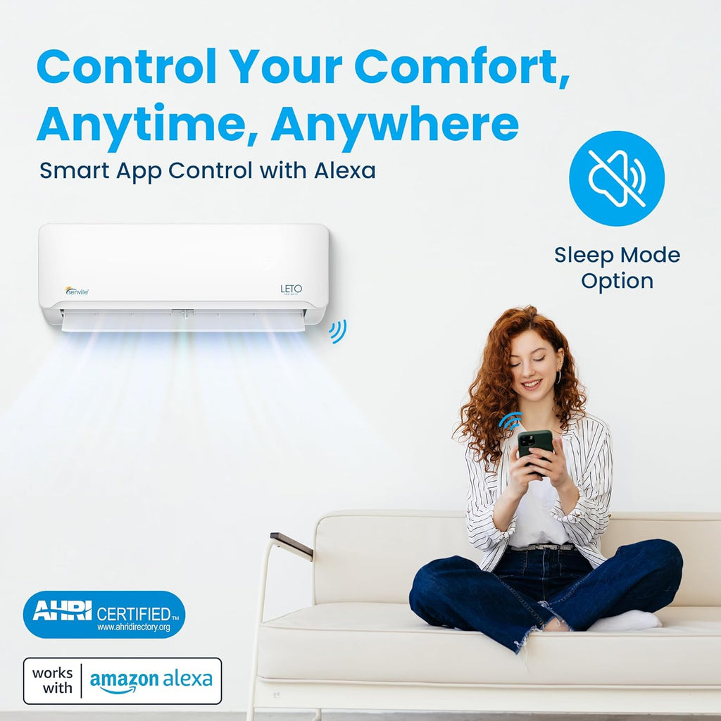 Senville LETO Series Mini Split Air Conditioner Heat Pump, 24000 BTU 208/230V, Inverter, Works with Alexa, SEER2 18, 2 Ton, White