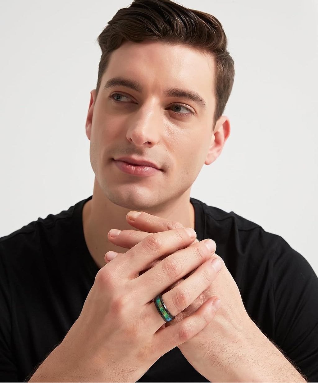 TIGRADE 8MM Abalone Shell Titanium Rings Wedding Bands Comfort Fit Size 6-14