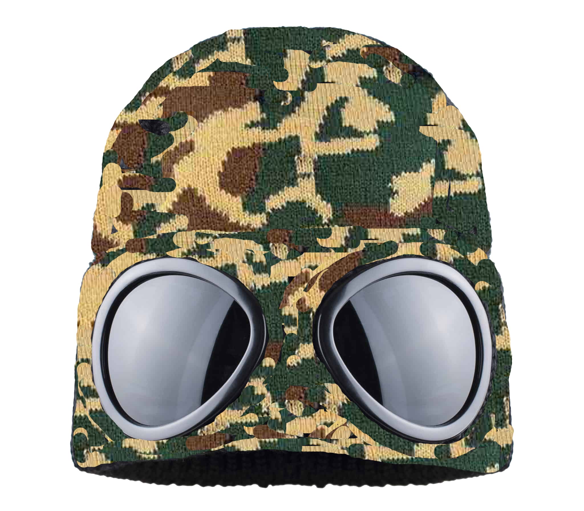 Beanie Hat with Goggles - Green Camo