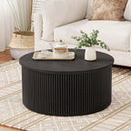 FATORRI Round Coffee Table with Storage, 31.5 Inch Modern Fluted Center Table, Woodern Accent Coffee Tables for Living Room, Black