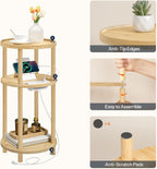 HOOBRO Set of 2 Small Round Side Tables with Charging Station, 3-Tier Round Bamboo End Tables, Easy Assembly, for Living Room, Bedroom, Apartment, Natural YL152UBZP201