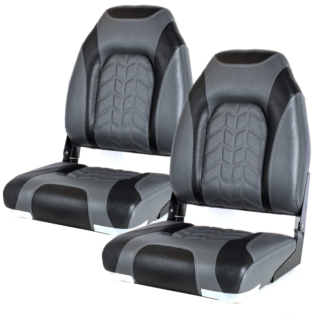 Premium Marine A Pair of Low Back Folding Boat Seat, Fishing Marine Seats with Stainless Steel Screws, Charcoal/Black(2 Seats)
