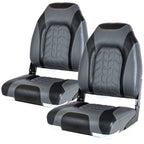 Premium Marine A Pair of Low Back Folding Boat Seat, Fishing Marine Seats with Stainless Steel Screws, Charcoal/Black(2 Seats)