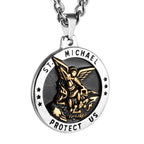 HZMAN St Michael The Archangel Catholic Medal Stainless Steel Amulet Pendant Necklace 22+2" Rolo Curb Chain