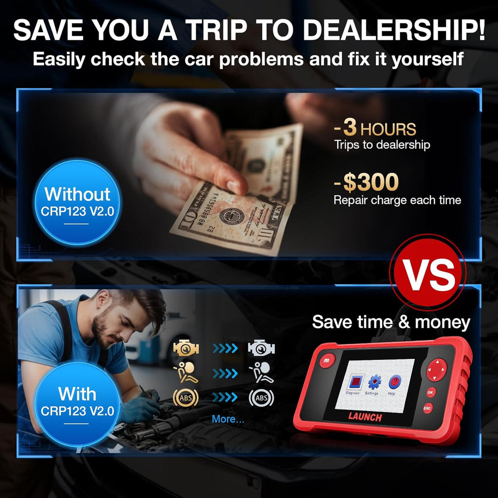 LAUNCH CRP123 V2.0 OBD2 Scanner-2025 New Model Engine/ABS/SRS/Transmission Diagnostic Scan Tool SRS Airbag Code Reader,3 Reset Oil Service/Throttle Relearn/SAS Reset,Lifetime Free Update