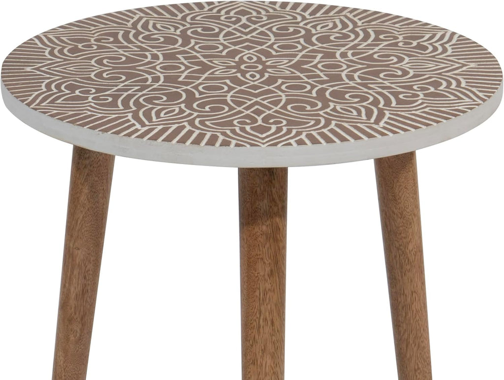 JFY Designs Carved Wooden Square Side Table Decorative Coffee Side Entryway,Modern Home Decor Table,Accent Table Living Room, Bedroom, Office,Hand Carved Farmhouse Rustic End Table