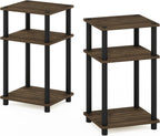 Furinno Just 3-Tier Turn-N-Tube Nightstand, 2-Pack, Columbia Walnut/Black