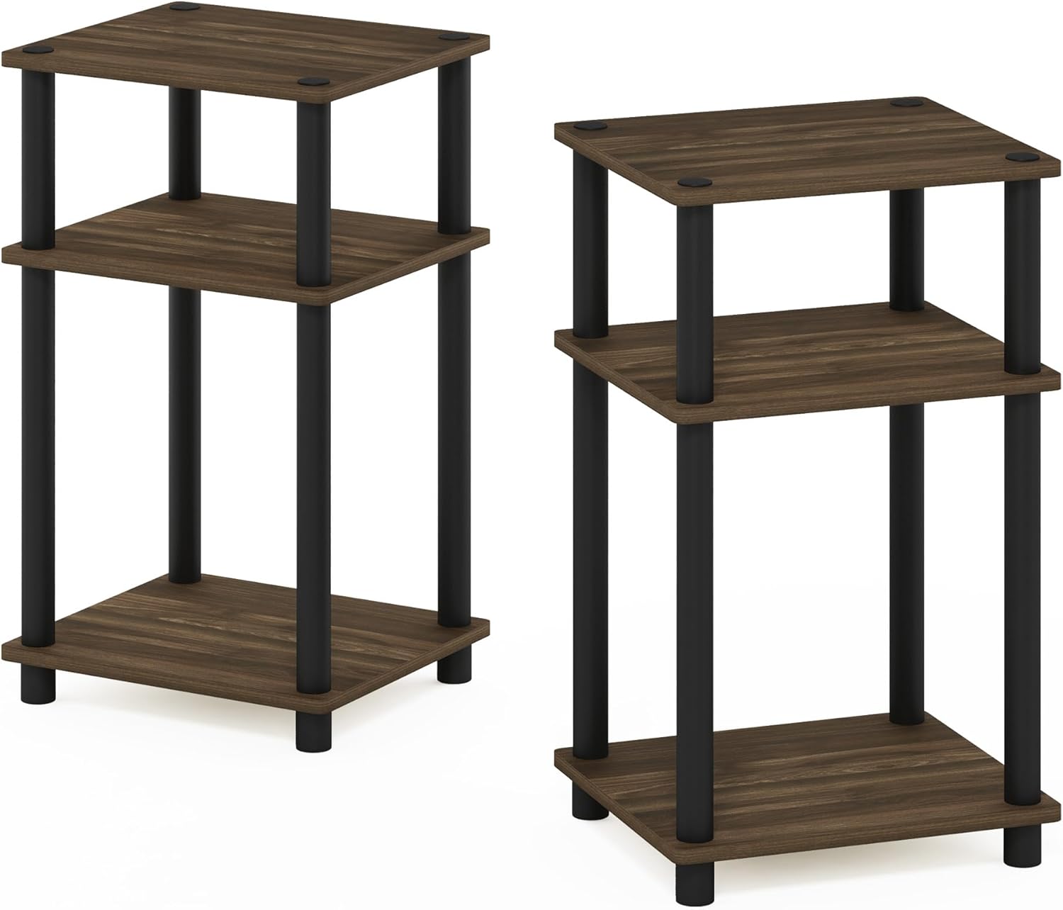 Furinno Just 3-Tier Turn-N-Tube Nightstand, 2-Pack, Columbia Walnut/Black