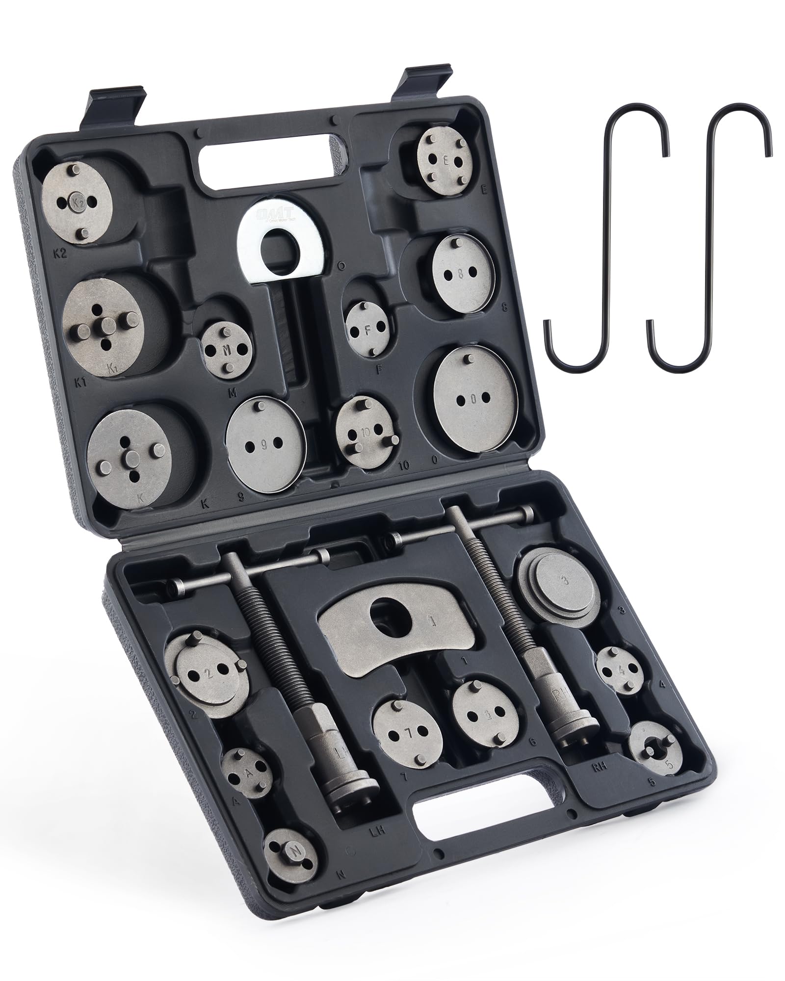 Orion Motor Tech 24pc Brake Caliper Compression Tool Set, Heavy Duty Brake Piston Compressor Tool and Wind Back Tool Kit for Brake Pad Replacement, Universal Disc Brake Caliper Tool Set with Blue Case