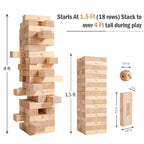 RM ROOMERS Tour Géante Tumble Tower, Jeu de 54 Blocs en Bois à Empiler avec Sac de Transport en Cuir, Dés, Cartes Vérité ou Conséquence, Jeu de Tour Géante pour Famille pour Intérieur Extérieur Jardin Pelouse Fête