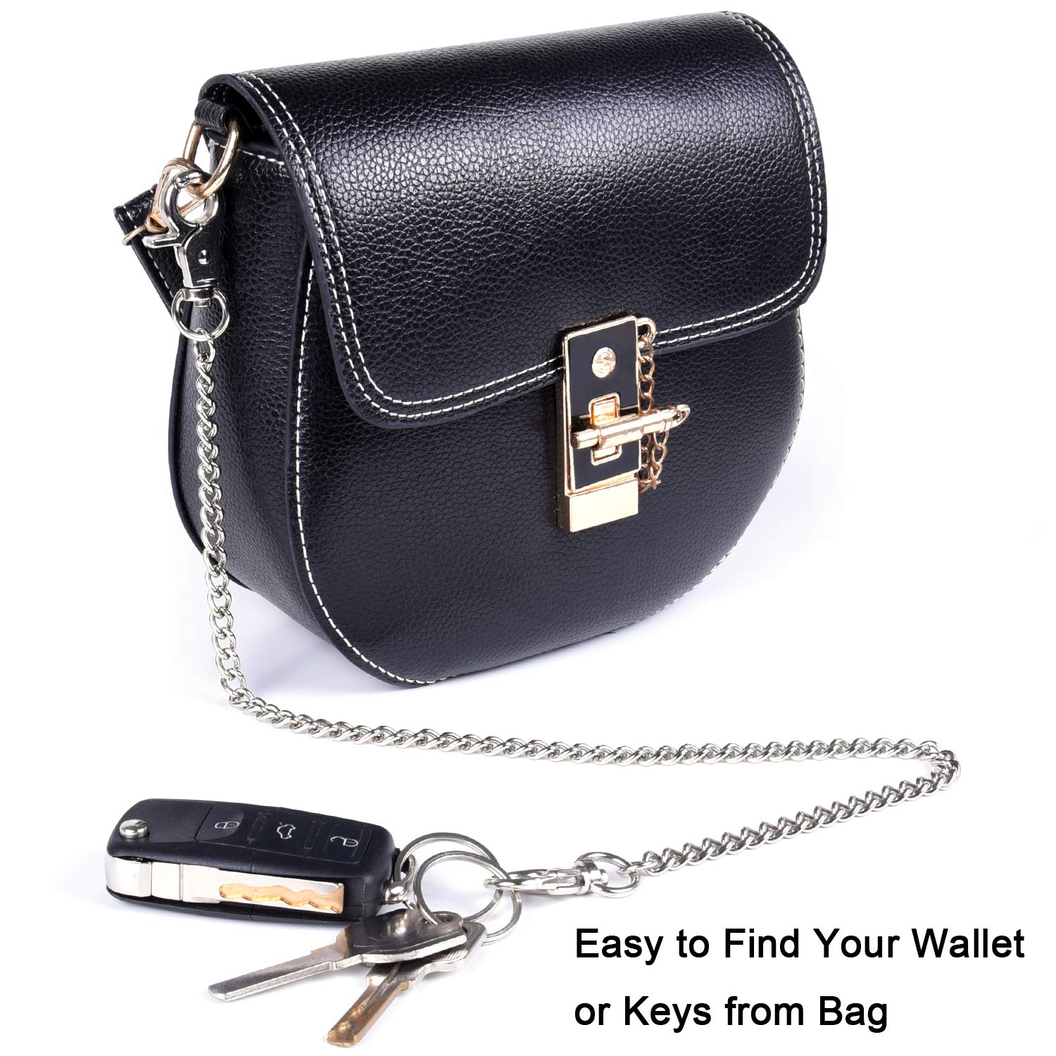 Wisdompro Wallet Chain, 2 Pack (8 and 16 Inch) Heavy Duty Pocket Keychain with Both Ends Lobster Clasps and Extra 2 Rings for Keys, Wallet, Jeans, Pants, Belt Loop, Purse and Handbag - Silver