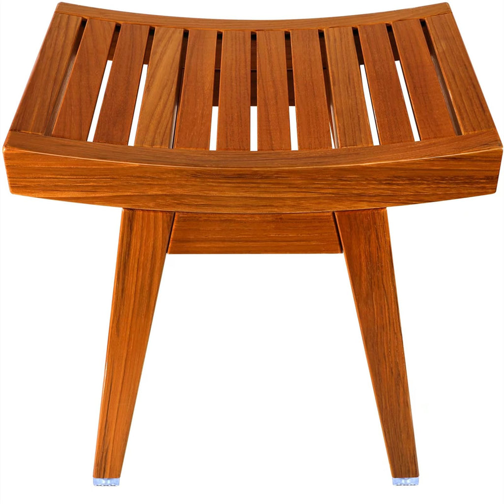 URFORESTIC Teak Shower Bench Teak Shower Stool Curved Seat