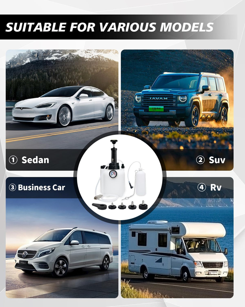 Brake Bleeder Kit with 3L Pressure Pump, 1L Waste Bottle & 4 Upgraded Adapters, Manual Brake Fluid Bleeder Tool for Most Vehicles, One-Person Operation