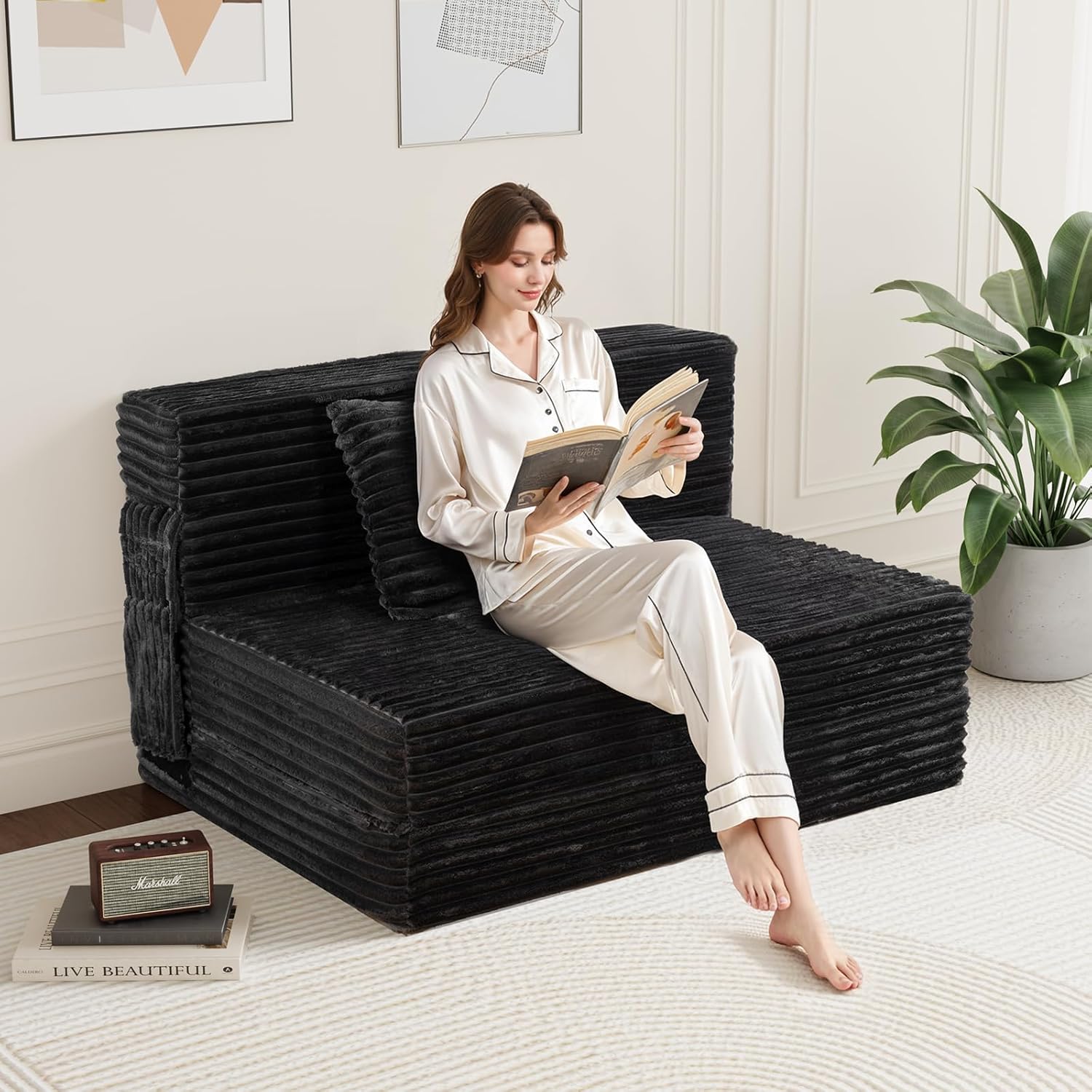 Folding Sofa Bed Twin - 4 in 1 Convertible Foldable Sleeper Chair with Pillow, Fold Out Couch, High-Density Foam Floor Mattress, Space-Saving Futon for Living Dorm Guest Room and Office, Grey