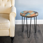 WELLAND Reclaimed Wood Side Table, Round Hairpin Leg End Table, 16" L x 16" W x 20.5" H, Night Stand, Recycled Boat Wood for Living Room, Bedroom, Home Office, Patio