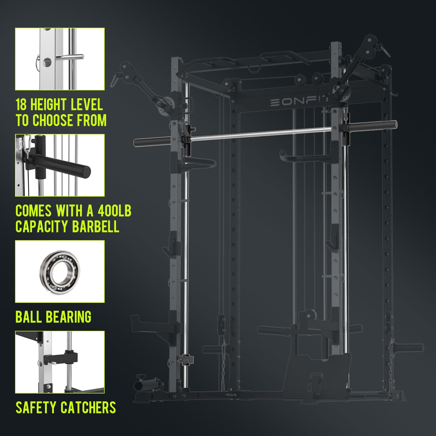 EonfitOmni Eonfit E3 Smith Machine for Home Gym with Cable Crossover System, Multi-Function Power Cage Squat Rack with LAT Pulldown for Home Gym Equipment