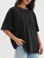 ATHMILE Womens Oversized T Shirts Loose Fit Crewneck Short Sleeve Tops Summer Casual Blouse Y2K 2025 Basic Tee Beach