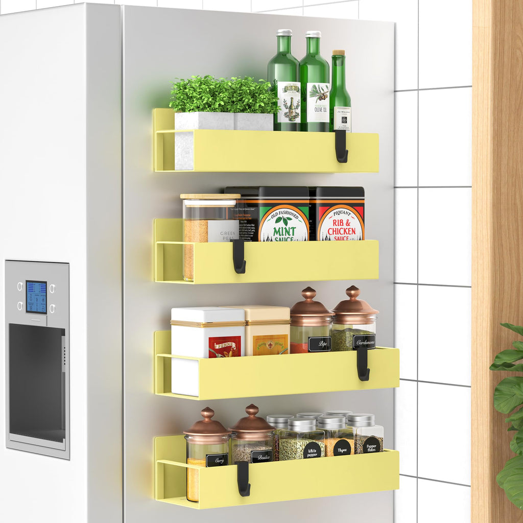 6 Pack Magnetic Spice Storage Rack Organizer for Refrigerator and Oven, Black Fridge Organizers and Storage