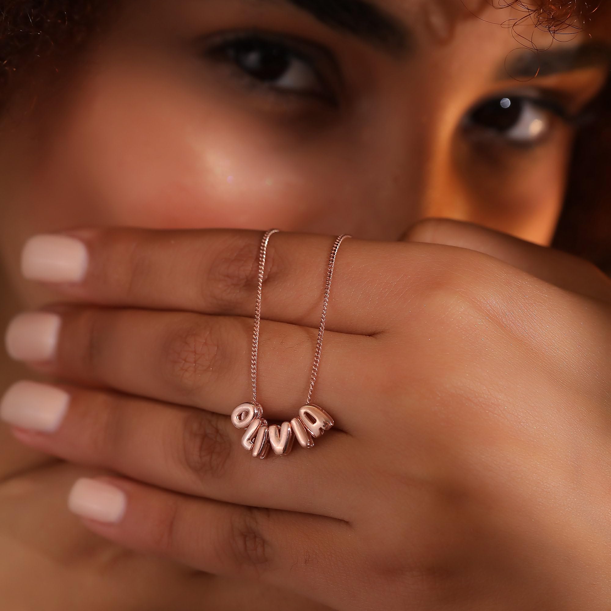 SLOONG Custom Name Beads Necklace for Women, Bubble 3D Letter Pendant 18K Gold Plated Dainty Initial Personalized Necklaces Gift for Mom Mother Girlfriend Initial Alphabet A-Z