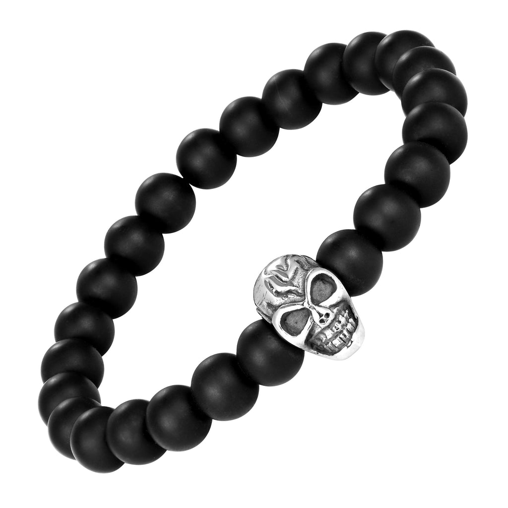 Bold Men’s Biker Bracelet – Skull, Wolf, and Foxtail Chain Designs in Polished Silver & Black Genuine Leather – Rust & Discoloration Resistant Stainless Steel – Jewelry Gift or Accessory for Men