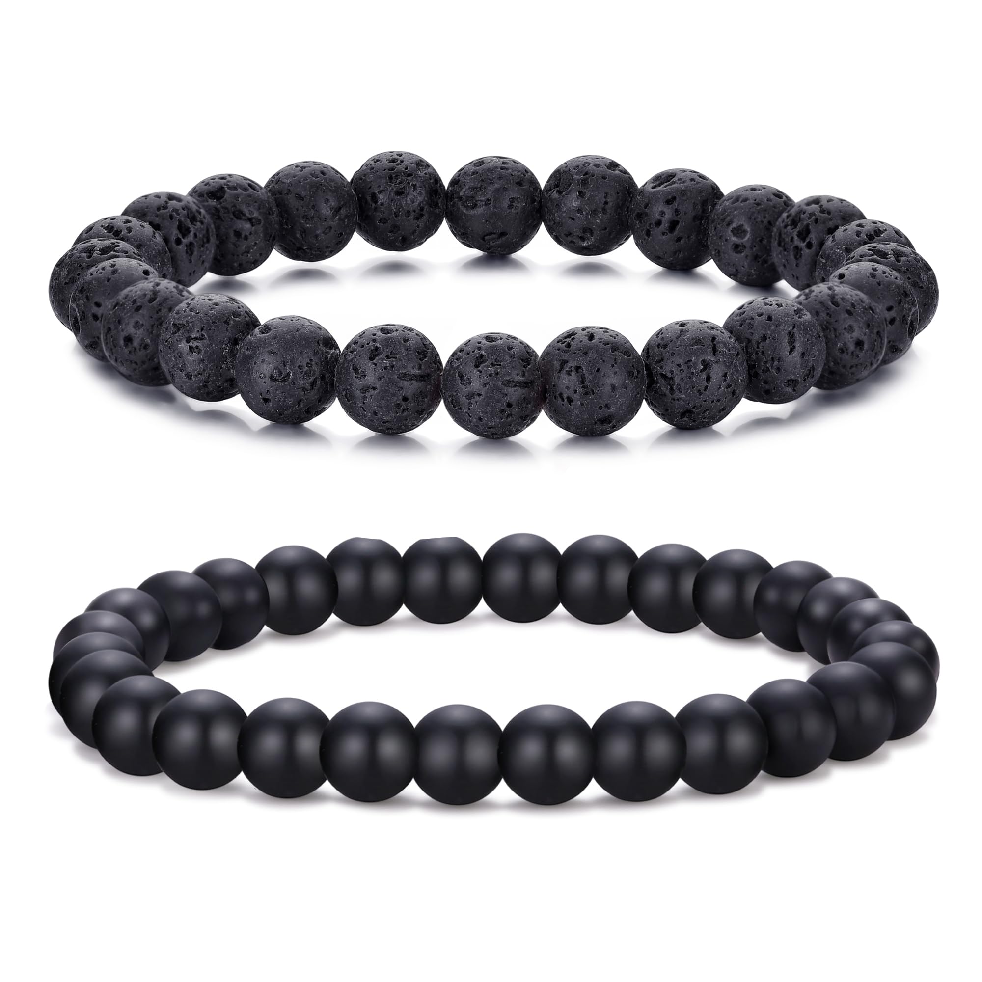 RANKEEF Mens Bead Bracelet Set - Adjustable Elastic Rope With 6&8MM Natural Stone Multi-Colored Beads - Tiger Eye Bracelets for Men - Gift