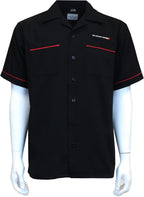 David Carey Dodge Work Shirt – Black & Red – Button Up Collared Short Sleeve Mechanic Camp Shirt with Logo Patch