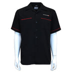 David Carey Dodge Work Shirt – Black & Red – Button Up Collared Short Sleeve Mechanic Camp Shirt with Logo Patch