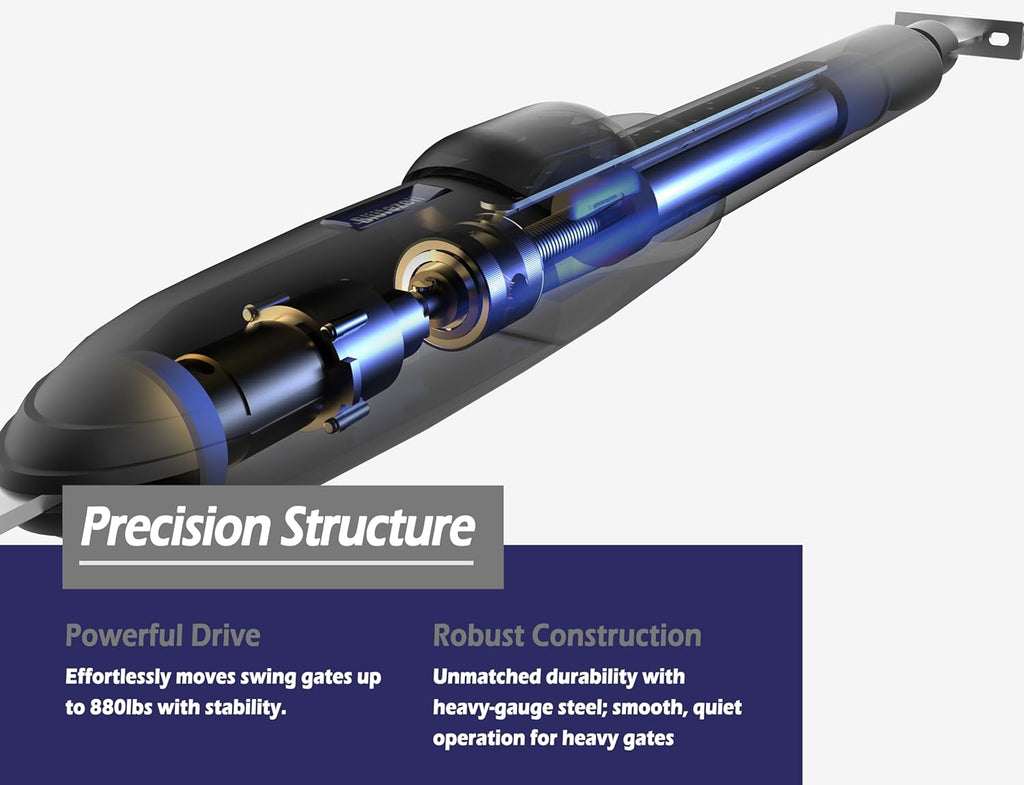 Blütezeit Solar Swing Gate Opener, 880lb Single-Arm Operator with Built-in 24V Lithium Battery & 25W Solar Panel, Integrated Control Box for Easy Install, Smart Auto Setting, 2 Remotes & Complete Kits