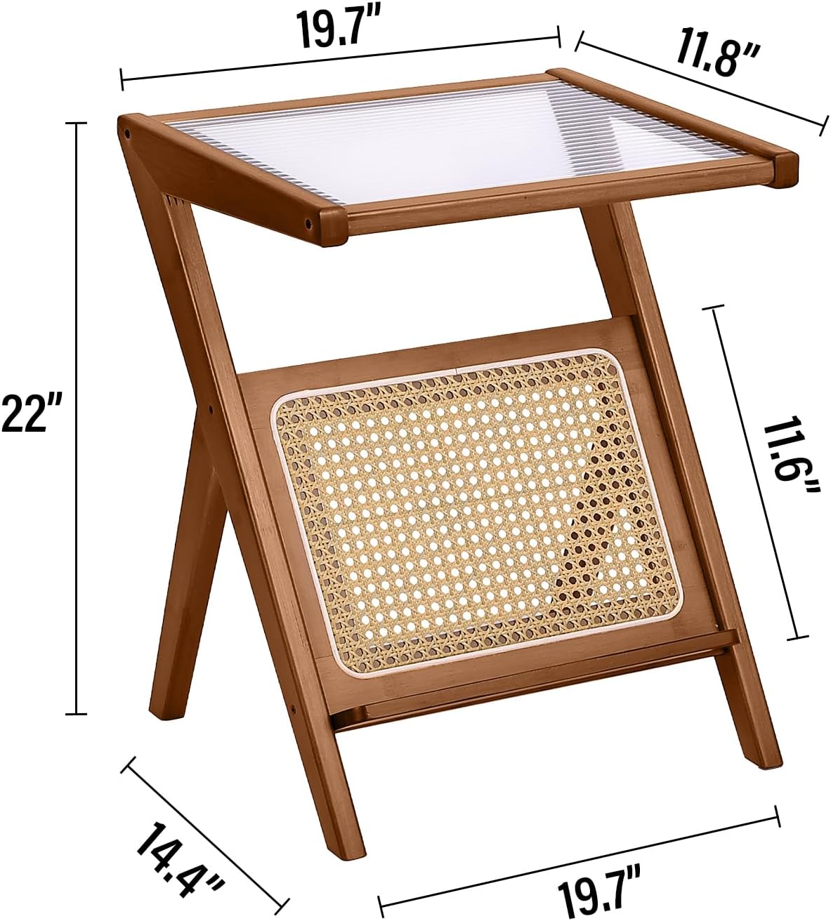 Tiita Rattan Side Table, Mid Century Nightstand, Bamboo Accent Bedside Tables, Glass Coffee Tables, Boho Wooden End Table with Storage for Small Space, Living Room and Bedroom