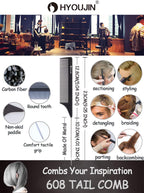 HYOUJIN Carbon Hair Rat Tail Combs Parting Rattail Combs Teasing Fine Tooth Comb Metal Hair Pick Detangling Combs for Women for Curly Hair Black